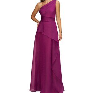 💜 JS Collections Seraphina Violet Rose One-Shoulder Organza Gown NWT Size 12